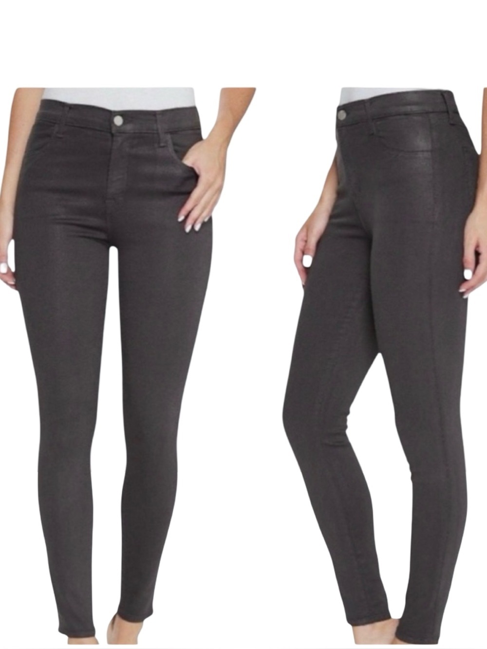 J BRAND Alana High Rise Crop Skinny Jeans Light Coated Waxed Chrome Grey Size 32